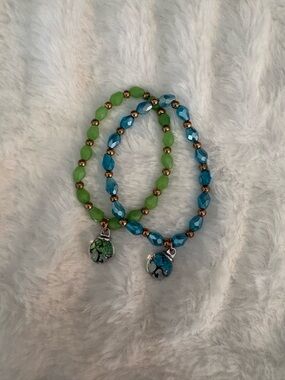 Blue and Green Beaded Charm Bracelet Set - Women Jewelry